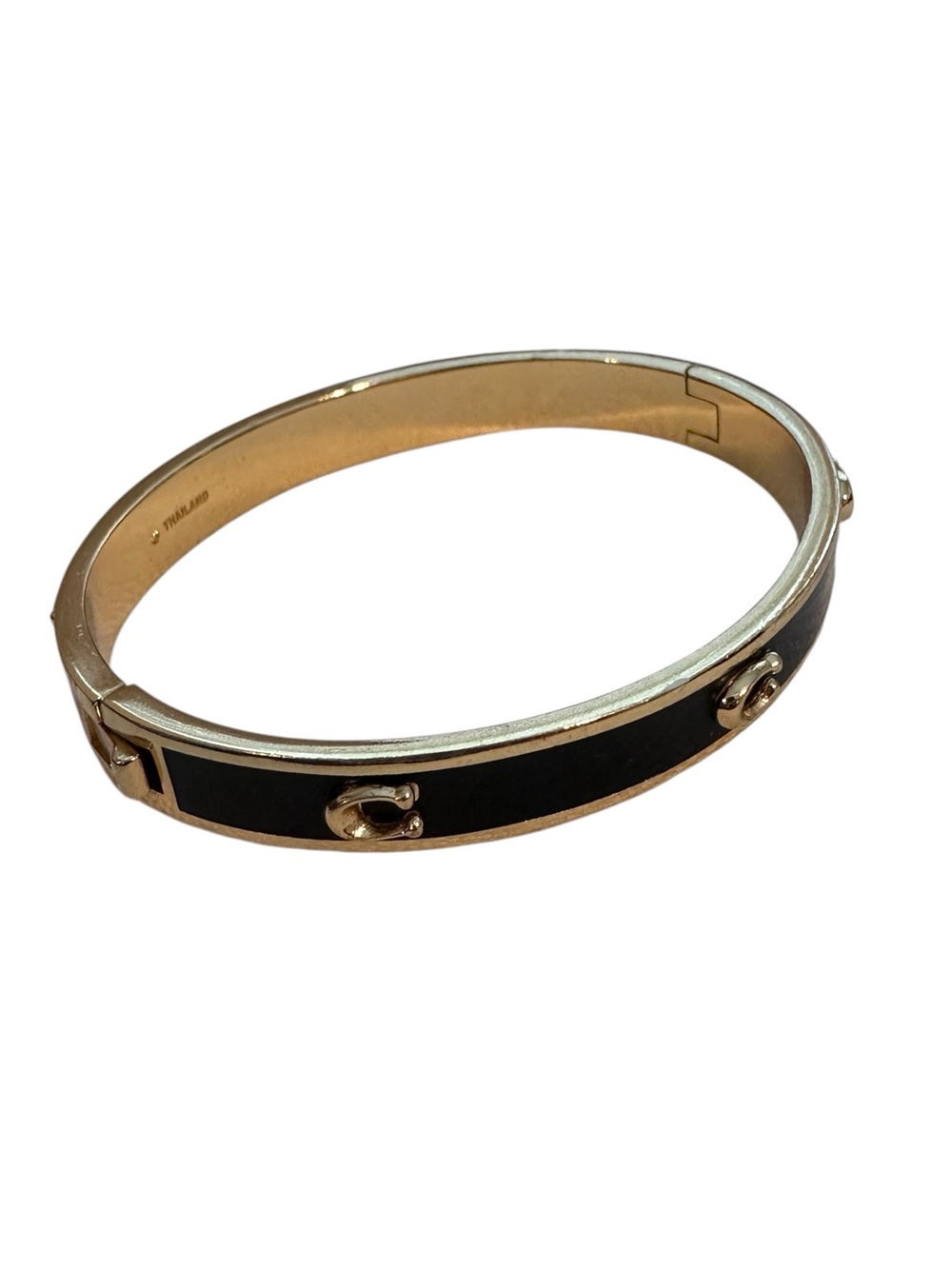 Coach Gold-Tone and Black Enamel Signature Hinge Bangle